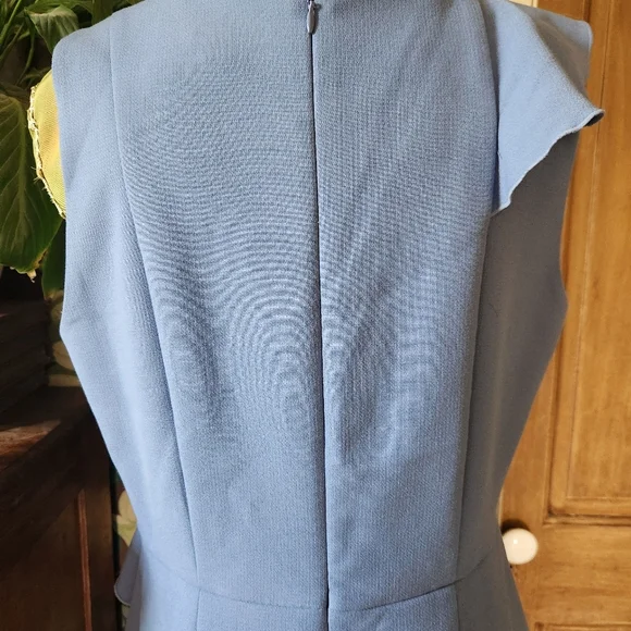 Ann Taylor Blue Ruffle Sheath Dress | Size 10 | Sleeveless V-Neck | Career Work - Picture 8 of 13